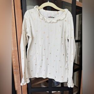 Mini Boden pointelle girls sweater stars metallic ruffle neck long sleeve top